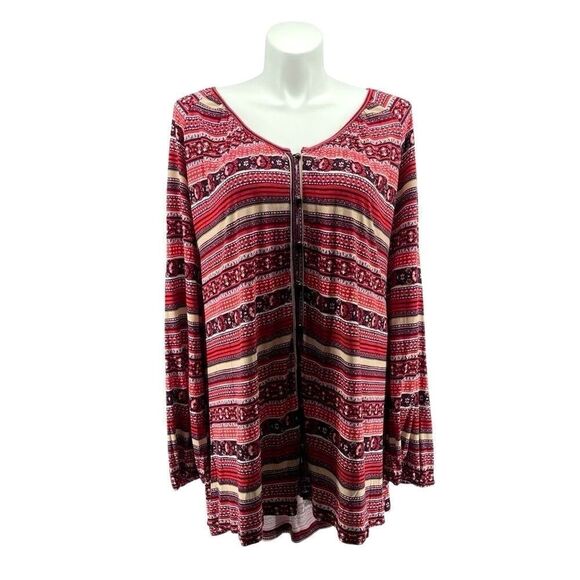 Chelsea Studio Boho Stripe Hi-Low Henley Tunic Top 4X 34/36 NWT Button Front - Picture 15 of 15